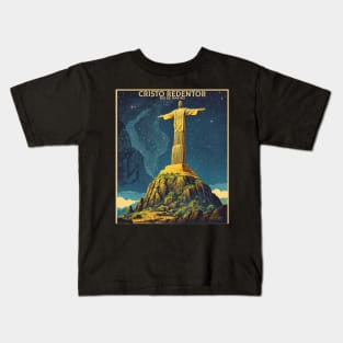 Cristo Redentor Starry Night Rio de Janeiro Brazil Vintage Tourism Travel Poster Kids T-Shirt